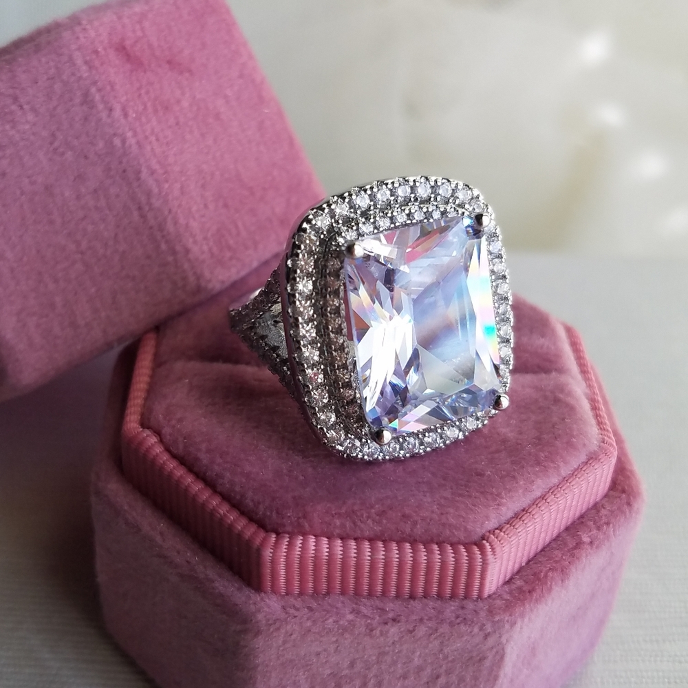 Swarovski Elements 925 Sterling Silver Huge Halo Solitaire Statement Ring NEW - Picture 16 of 17